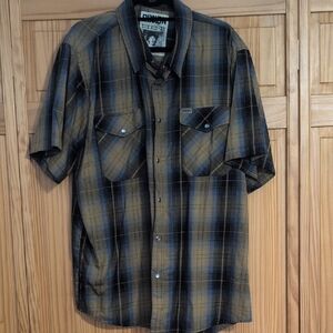 DIXXON Short-Sleeve Plaid Button-Down Shirt in Olive and Black